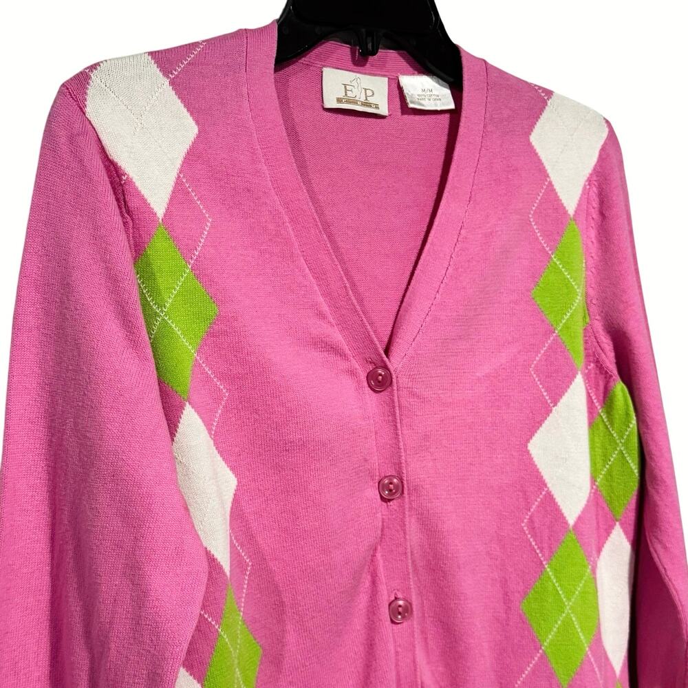 EP Pro Womens Argyle Cotton Cardigan Golf Sweater Medium Candy Colors TennisPrep - Picture 4 of 11